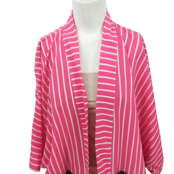 Studio 189 Short Sleeve Kimono Size M Pink Silk Cotton Open Front Striped Batik - Picture 4 of 13